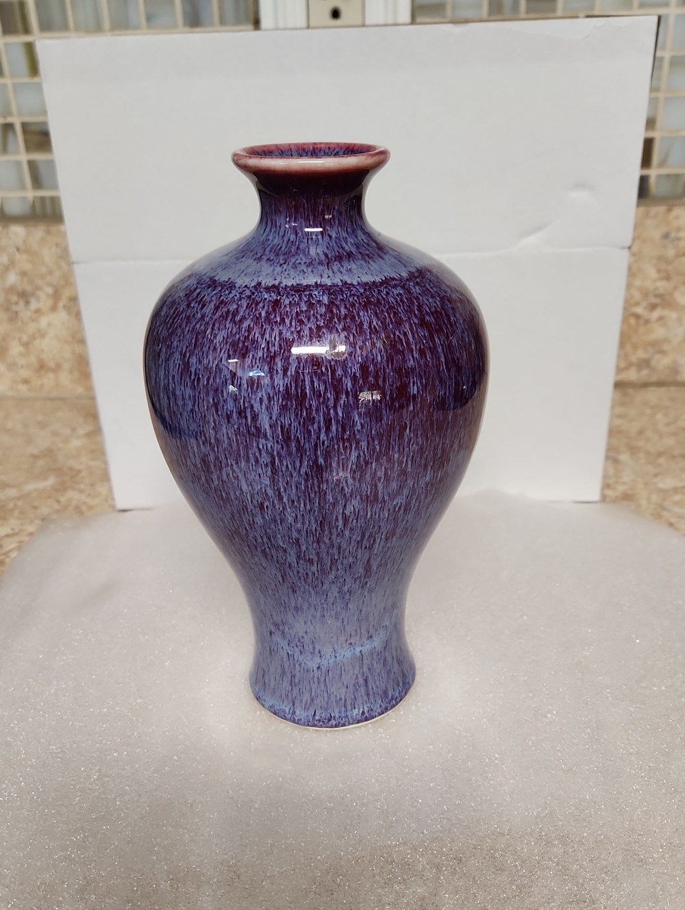 Chinese Flambe' glazed melping Plum Vase